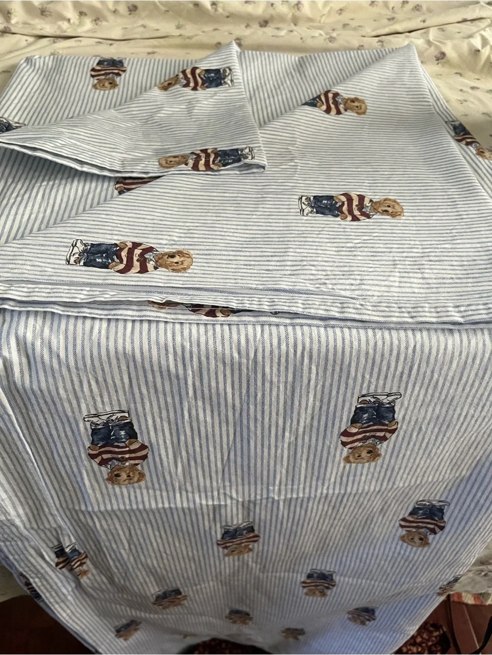 Ralph Lauren Teddy Bear Cotton Twin bedsheet set  in Blue and White